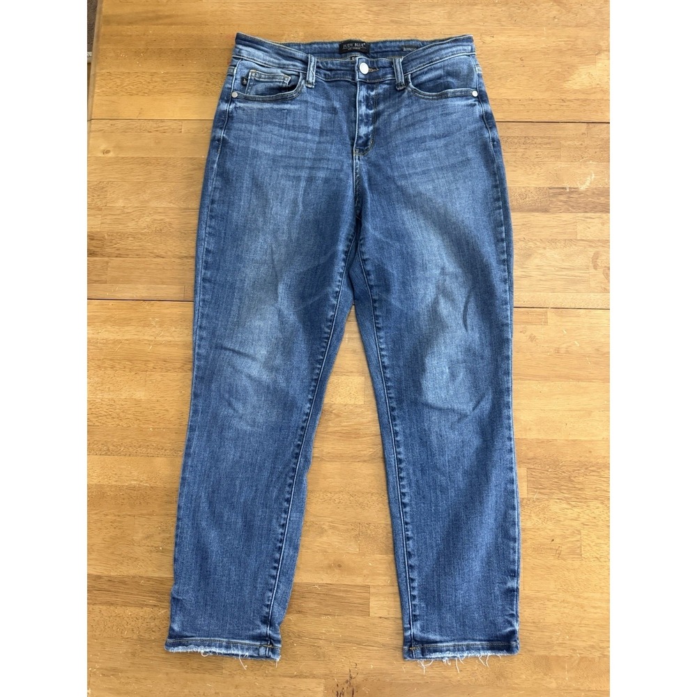 Judy Blue Jeans Women's 9/29 Blue Mid Rise Boyfriend Fit Distressed Stretch